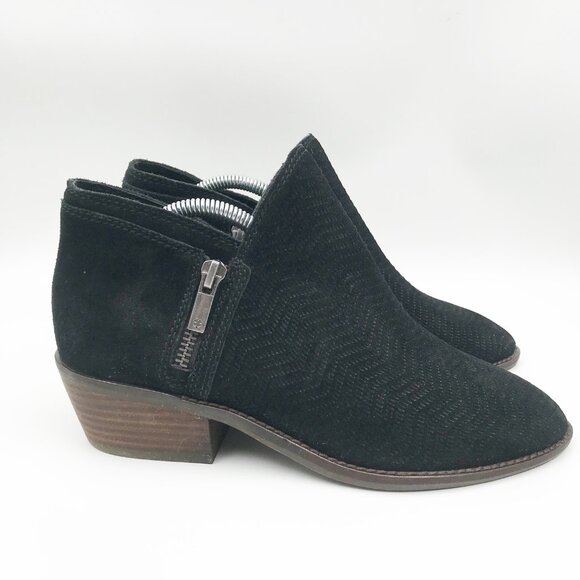 LUCKY BRAND Black Suede Block Heel Ankle Booties Womens 7 Western Boots - Picture 4 of 8